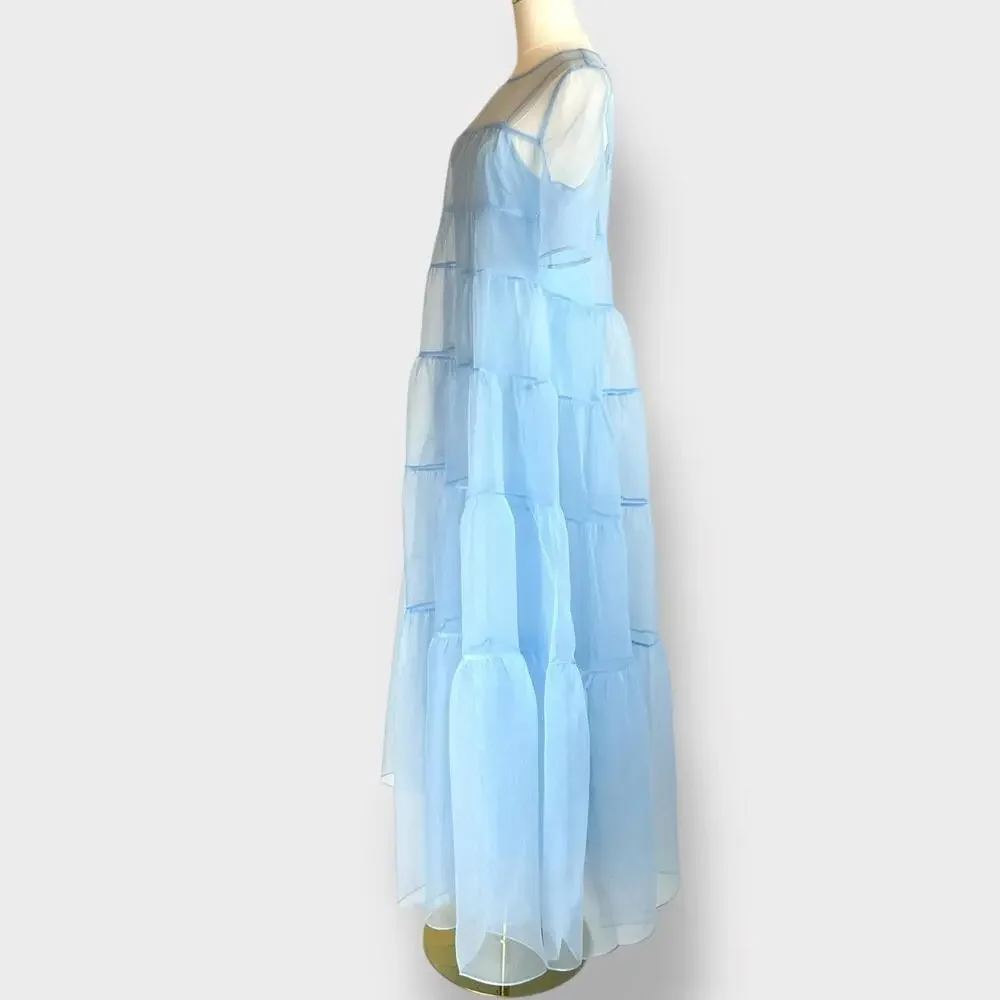 NWT Staud Hyacinth Organza Tiered Dress Maxi French Blue Ilana Calluna Small - Picture 8 of 10